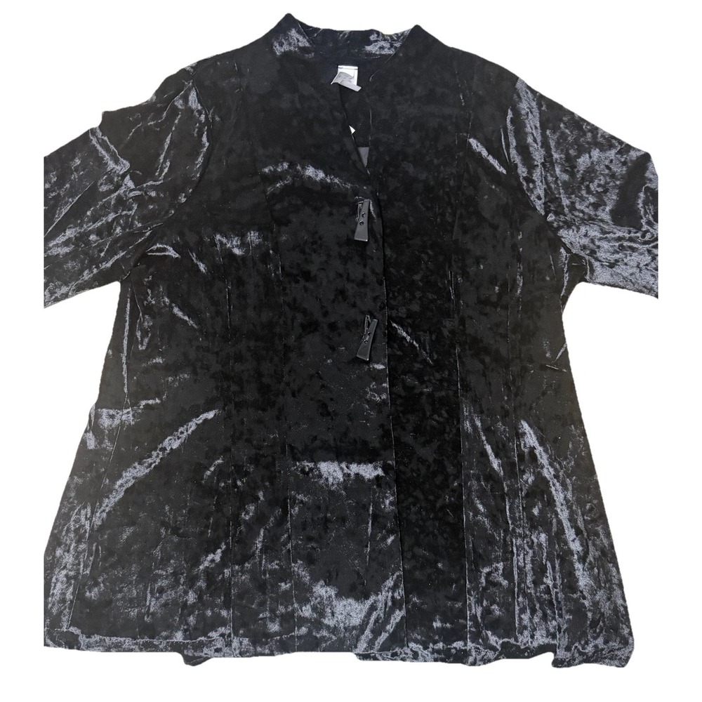 NWT Deep Onyx Black Crushed Velvet Jacket 2XL Stand Collar Blazer Plus